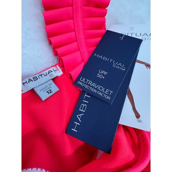 New Habitual Girls Size 12 UV 50+ Ruched Strap Swim Top Pink *Top Only* - Picture 2 of 11
